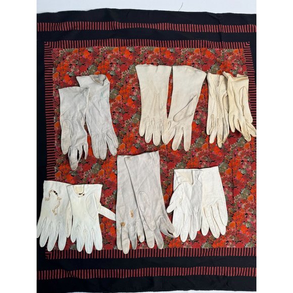 6 pr Vintage Gloves 50s to 70s White Leather With Flaws - Picture 6 of 14